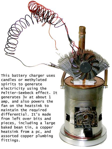 Peltier-Seebeck Battery charger at MonkeySailor